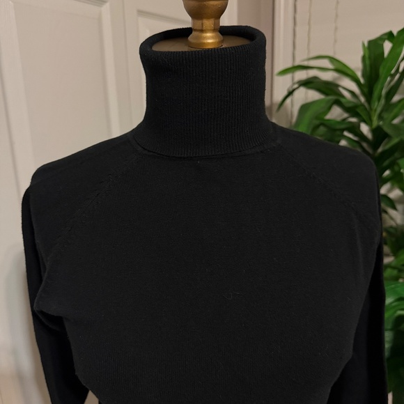 Zara Knit Turtleneck Shirt M Black Sweater Womens Long Sleeve Cotton Blend - Picture 3 of 8